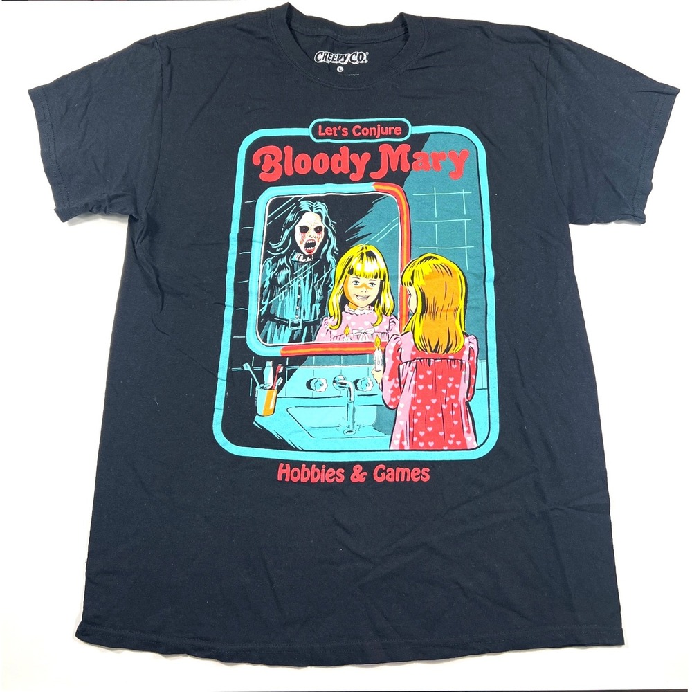 Spencers Creepy Co Let's Conjure Bloody Mary Horror Graphic T-Shirt Large Black
